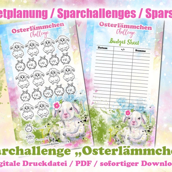 Spar-Challenge "Osterlämmchen" zum ausmalen & sparen - Digitale Druckdatei / PDF - Umschlagmethode / Budgetieren