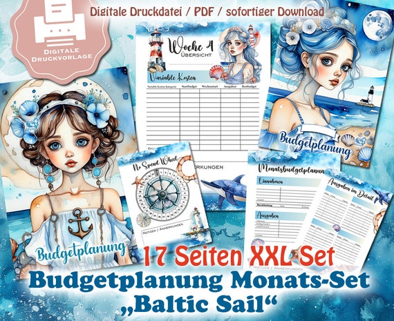 XXL Budgetplanung Set A5 "Baltic Sail" | Einnahmen & Ausgaben Tracker | Sinking Funds | Fixkosten | Wochenabschluss etc. - PDF Datei