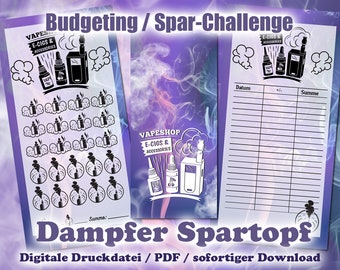 Spar-Challenge "Dampfer Spartopf" für A6 Binder - EASY PRINT Digitale Druckdatei / PDF - Umschlagmethode / Budgetieren