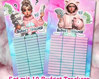 Budget Tracker Set "Budget Girl" Rosa (10 Tracker) - GEDRUCKT - Umschlagmethode / Budgetieren
