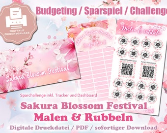 Paint & Scratch Savings Challenge - Sakura Blossom Festival- Digital Print File / PDF - Envelope Method / Budgeting