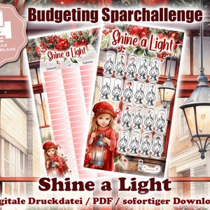 Savings challenge &quot;Shine a Light&quot; to color & save - Digital print file / PDF - Envelope method / Budgeting Christmas / Winter