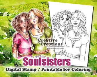 Soulsisters - Digital Stamp / Printable Coloring Page by Andrea Gomoll Cre8tive Cre8tions