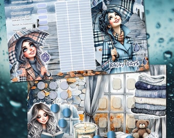 Sparchallenge 3er Klappkarte "Rainy Days" - GEDRUCKT - Umschlagmethode / Budgetieren