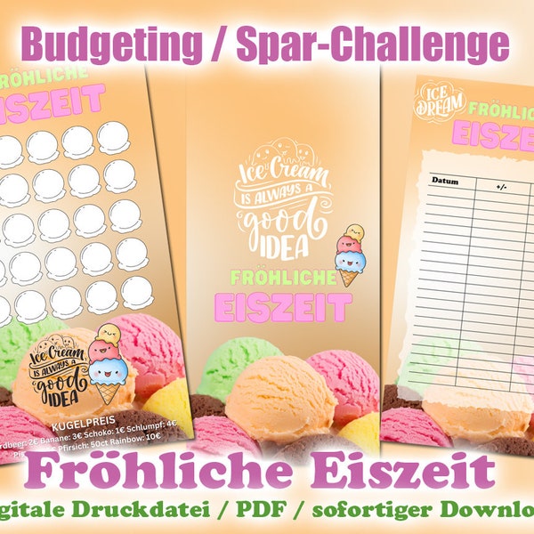 Spar-Challenge "Fröhliche Eiszeit" für A6 Binder - EASY PRINT Digitale Druckdatei / PDF - Umschlagmethode / Budgetieren