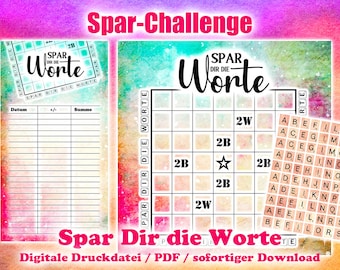 Spar-Spiel "Spar Dir die Worte" für A6 Pockets - Digitale Druckdatei / PDF - Umschlagmethode / Budgetieren