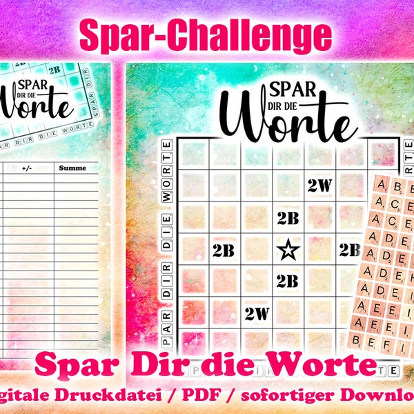 Spar-Spiel "Spar Dir die Worte" für A6 Pockets - Digitale Druckdatei / PDF - Umschlagmethode / Budgetieren