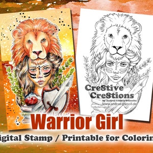 Warrior Girl - Digital Stamp / Printable Coloring Page