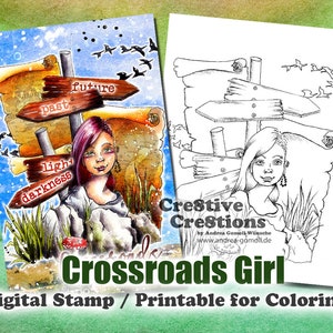 Crossroads Girl - Digital Stamp / Printable Coloring Page