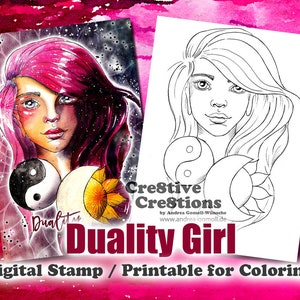 Duality Girl - Digital Stamp / Printable Coloring Page by Andrea Gomoll Cre8tive Cre8tions