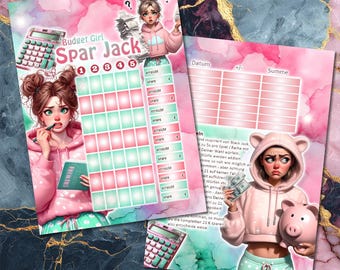 Sparspiel "Spar Jack" - Budget Girl Edition - GEDRUCKT - Umschlagmethode / Budgetieren