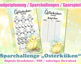 Spar-Challenge "Osterküken" zum ausmalen & sparen - Digitale Druckdatei / PDF - Umschlagmethode / Budgetieren