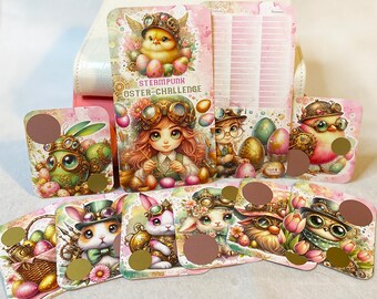 Scratch Savings Challenge "Steampunk Easter Challenge" A6 PRINTED - Envelope Method / Budgeting