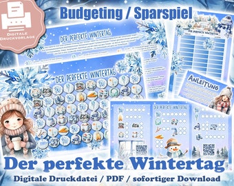 Spar-Spiel "Der perfekte Wintertag" für A6 Binder - EASY PRINT Digitale Druckdatei / PDF - Umschlagmethode / Budgetieren