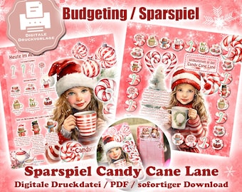 Spar-Spiel "Candy Cane Lane" für A6 Binder - Digitale Druckdatei / PDF - Umschlagmethode / Budgetieren