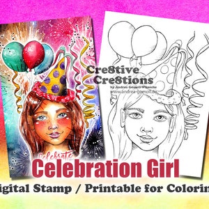 Celebration Girl - Digital Stamp / Printable Coloring Page