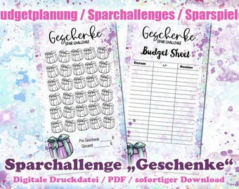 Spar-Challenge "Geschenke" zum ausmalen & sparen - Digitale Druckdatei / PDF - Umschlagmethode / Budgetieren