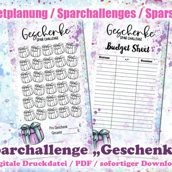 Spar-Challenge "Geschenke" zum ausmalen & sparen - Digitale Druckdatei / PDF - Umschlagmethode / Budgetieren