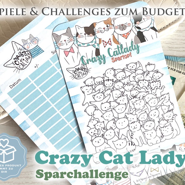 Crazy Cat Lady Sparchallenge A6 GEDRUCKT - Umschlagmethode / Budgetieren