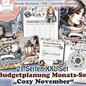 XXL Budgetplanung Set A5 "Cozy November" | Einnahmen & Ausgaben Tracker | Sinking Funds | Fixkosten | Wochenabschluss etc. - PDF Datei
