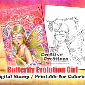 Evolution Girl - Digital Stamp / Printable Coloring Page by Andrea Gomoll Cre8tive Cre8tions