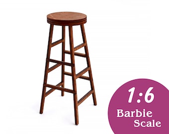 Dolls House Round Pub Bar Stool Wooden Floral Chair Furniture 1//12th Scale