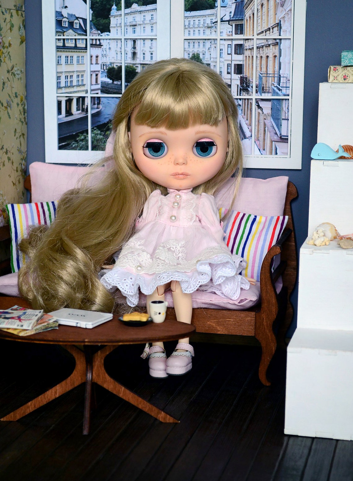 16 Doll coffee table oval. Barbie coffee table 1/6 scale Etsy