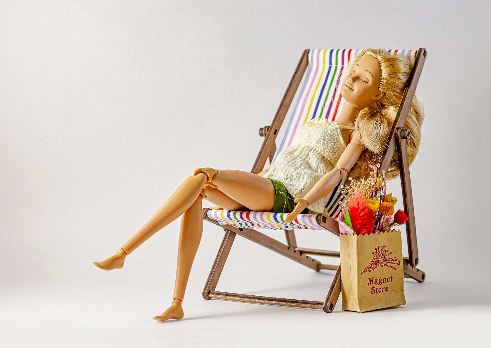 16 Doll deck chair. Folding Barbie beach chair Blythe Etsy