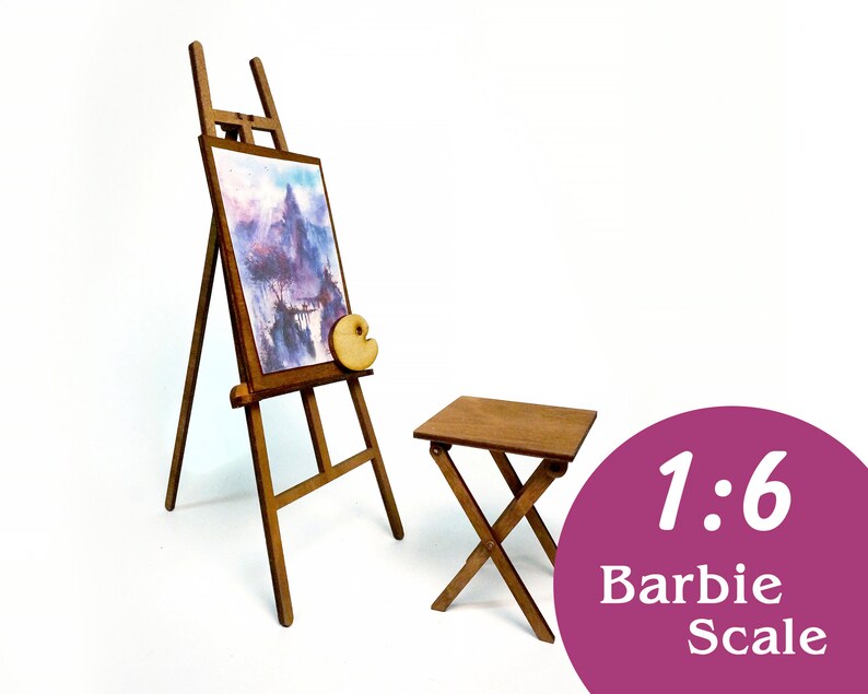 16 Doll easel with a stool. Folding Barbie artist easel Etsy