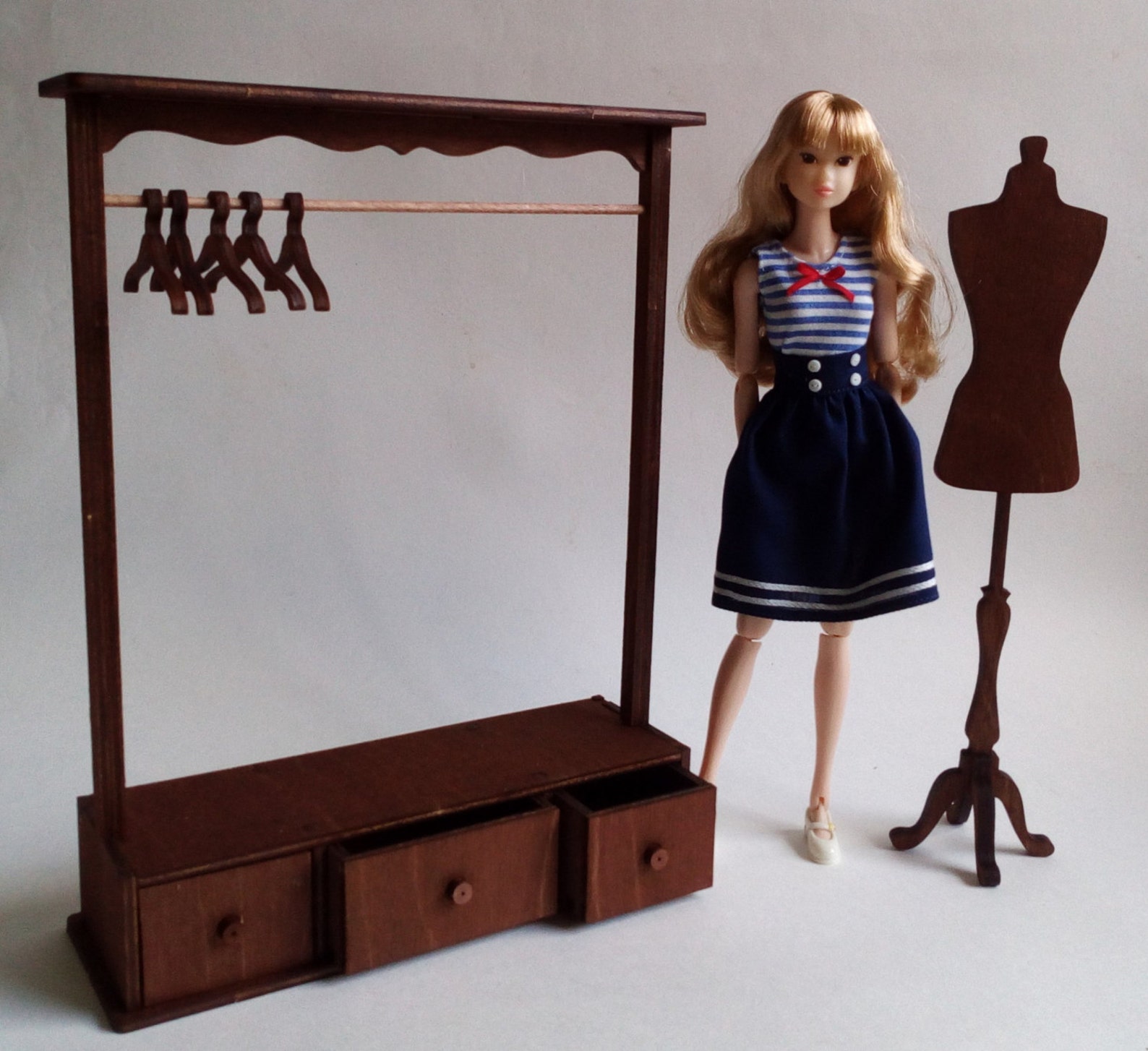 Doll clothes rack with 3 drawers. Scale 1/6 YoSD 1/4 MSD bjd Etsy