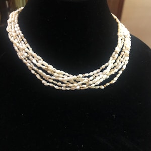 Freshwater RICE PEARL Choker Necklace w/accent gold filled beads