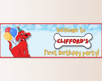 Modelo de banner de aniversário de Clifford: arquivo Canva editável