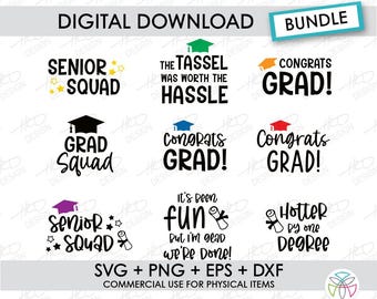 Grad SVG Bundle1: Congrats, Senior Squad, Degree (Digital Download)