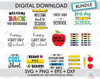Back to School SVG: Apples Crayons Pencils Rulers - Cricut & Silhouette (Digital Download)