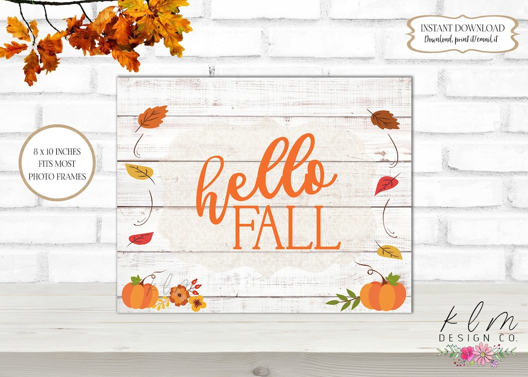 Hello Fall Printable Hello Fall Wall Art Fall Wall Decor Etsy