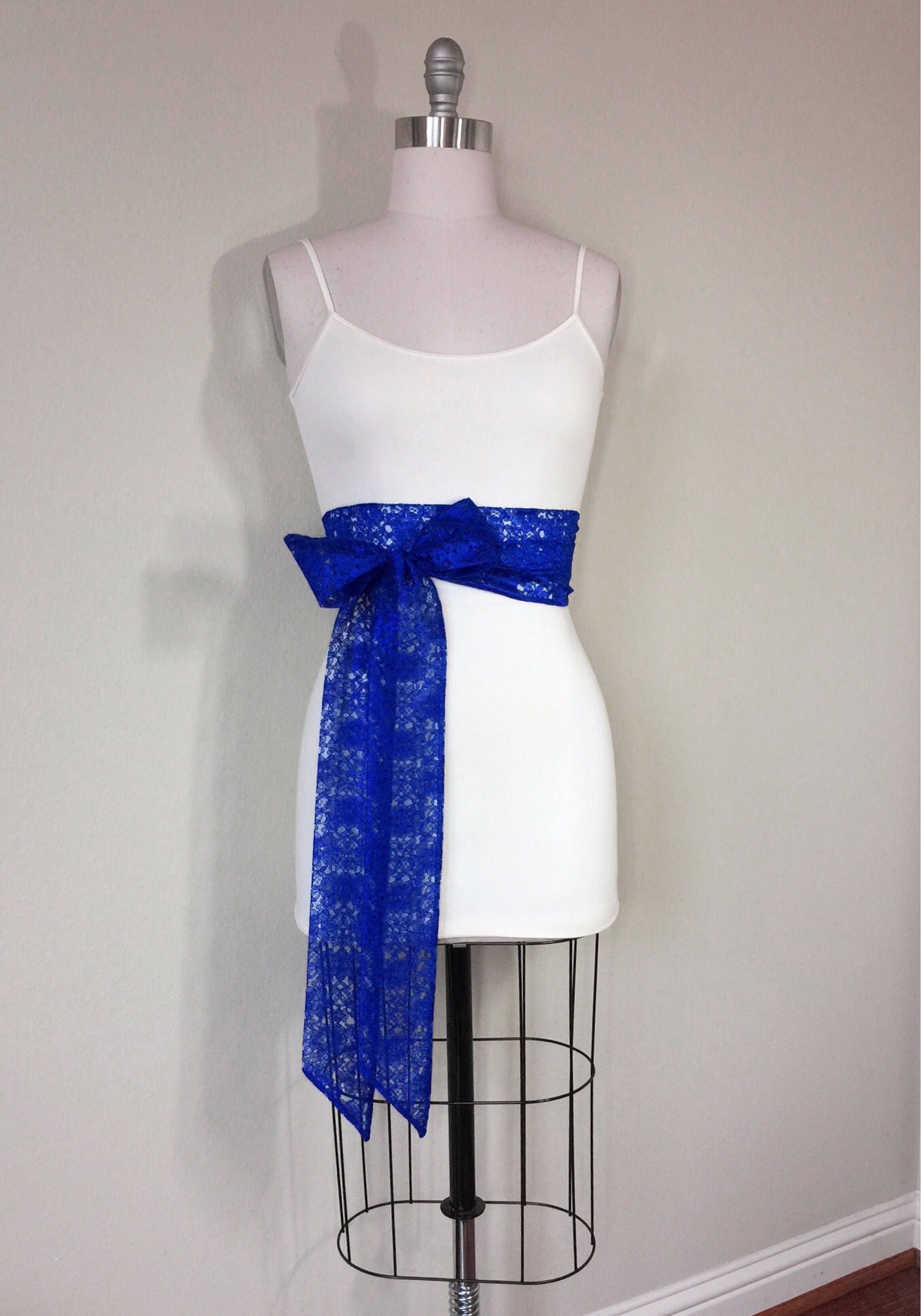 Royal Blue Lace Sash, Royal Lace Sash, Extra Long Wedding Dress Sash