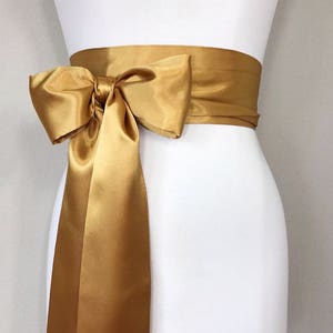 Antique Gold Sash, Old Gold Satin Sash, Deep Gold Sash Belt, Extra Long Sash Belt, Bridal Sash, Dark Gold Wedding Dress Sash, Satin Swank