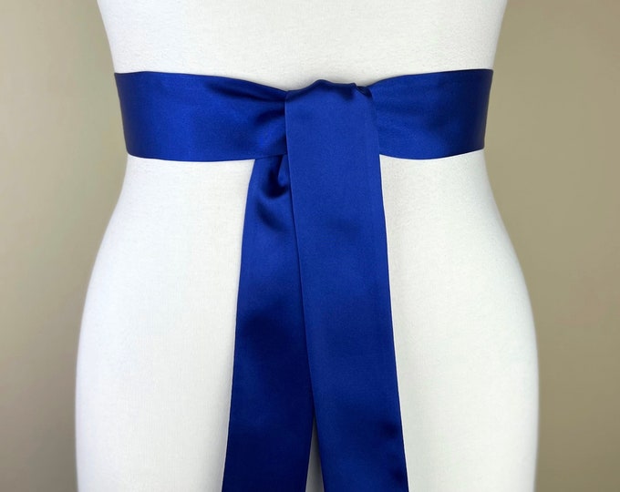 Cobalt Blue Satin Sash, Deep Blue Sash Belt, Dark Royal Satin Sash, Bridal Sash, Blue Wedding Dress Sash, Wedding Gown Sash, Satin Swank