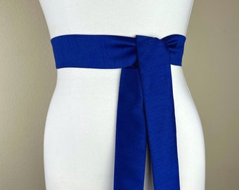 Narrow Textured Electric Blue Sash, Blue Dupioni Sash Belt, Cobalt Blue Sash, Blue Dupioni Belt, Blue Wedding, Blue Dress Sash, Satin Swank