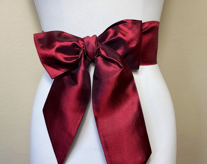 Crisp Taffeta Sash in Burgundy (MORE COLORS AVAILABLE), Taffeta Bow Belt, Formal Dress Sash, Wine Taffeta Sash, Holiday Sash, Satin Swank