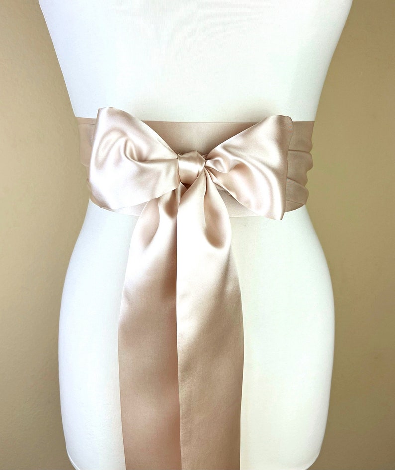 Champagne Satin Sash, Wide Champagne Sash Belt, Satin Obi Sash Belt, Bridal Sash, Bridesmaid Sash, Champagne Wedding Dress Sash, Satin Swank image 1