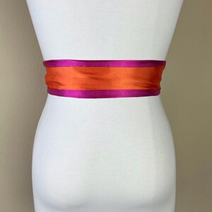 Color Block Pink & Orange Satin Sash, Wide Orange Pink Sash Belt, Pink Satin Sash, Color Block Dress Sash, Orange Satin Sash, Satin Swank image 2