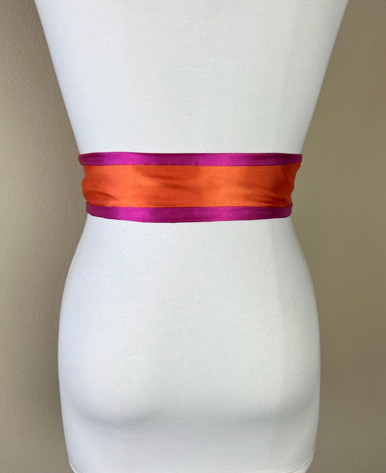 Color Block Pink & Orange Satin Sash, Wide Orange Pink Sash Belt, Pink Satin Sash, Color Block Dress Sash, Orange Satin Sash, Satin Swank image 2