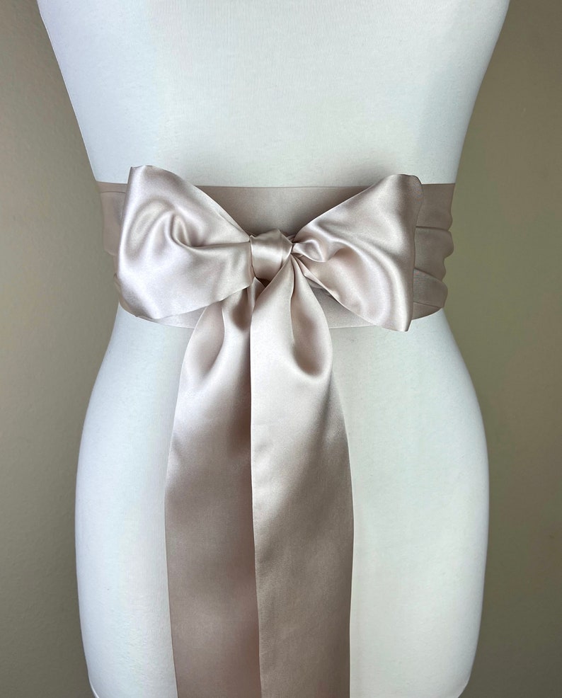 Champagne Satin Sash, Wide Champagne Sash Belt, Satin Obi Sash Belt, Bridal Sash, Bridesmaid Sash, Champagne Wedding Dress Sash, Satin Swank image 8