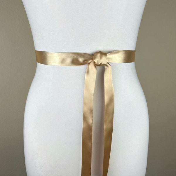 Extra Narrow Gold Sash, Pale Gold Satin Sash Belt, Skinny Sash Belt, Thin Sash Belt, Skinny Gold Tie Belt, Satin Gold Belt, Satin Swank