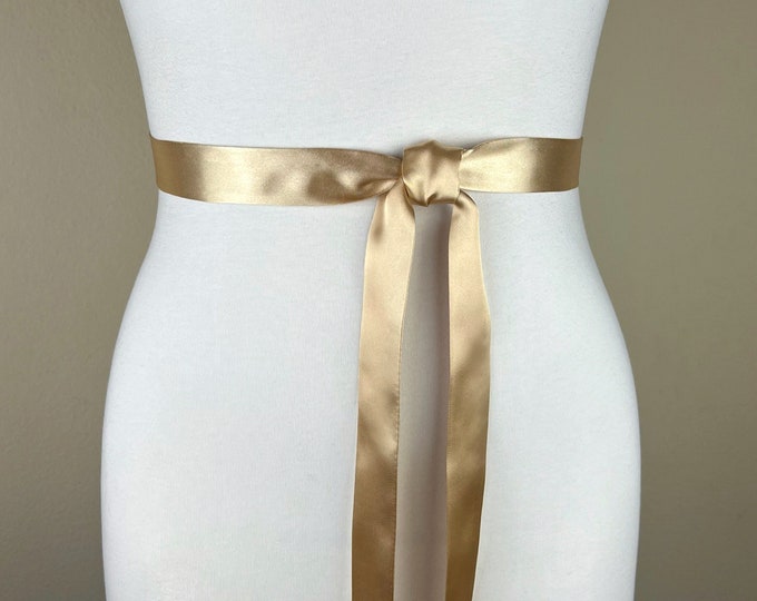 Extra Narrow Gold Sash, Pale Gold Satin Sash Belt, Skinny Sash Belt, Thin Sash Belt, Skinny Gold Tie Belt, Satin Gold Belt, Satin Swank