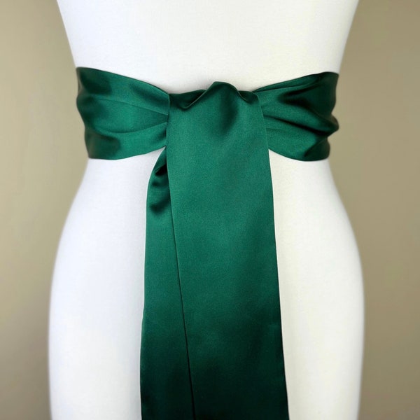 Wide Hunter Green Sash Belt, Hunter Satin Sash Belt, Hunter Green Wedding Sash, Hunter Bridesmaid Sash, Wedding Dress Sash, Satin Swank