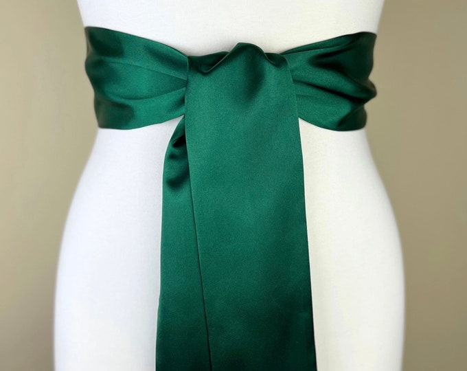 Wide Hunter Green Sash Belt, Hunter Satin Sash Belt, Hunter Green Wedding Sash, Hunter Bridesmaid Sash, Wedding Dress Sash, Satin Swank