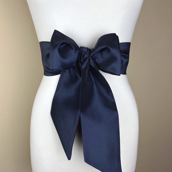 Crisp Taffeta Sash in Darkest Navy, Ink Navy Taffeta Bow Belt, Formal Navy Dress Sash, Taffeta Ball Gown Sash, Dark Navy Sash, Satin Swank