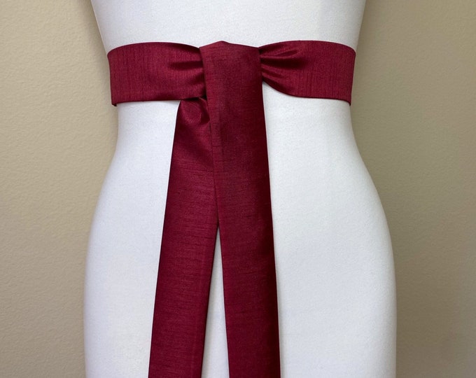 Narrow Textured Burgundy Sash, Burgundy Dupioni Sash Belt, Burgundy Dress Sash, Burgundy Fabric Belt, Burgundy Wedding, Satin Swank